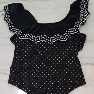 Lauren Conrad Black Polka Dot Off-Shoulder Top Size L